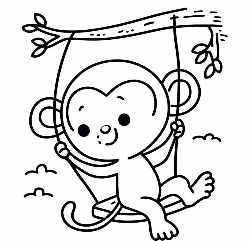 tranh tô màu bé chơi xích đu 1
